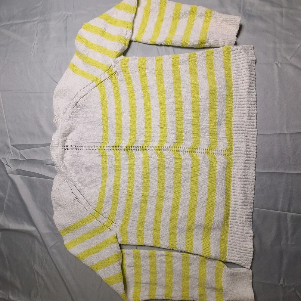 American Eagle Striped Knit Cardigan Women's Plus Size  V Neck Yellow‎ White Y2K